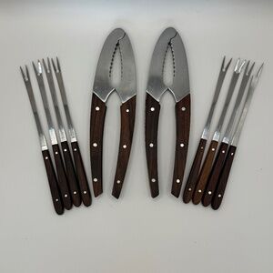 Teak wood handled nut cracker or shellfish cracker set. Vintage made in Japan.